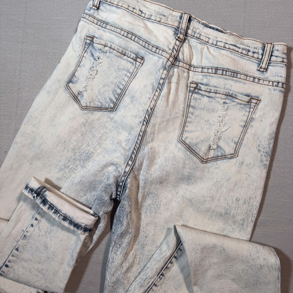 ROX Denim Acid Wash Distressed High Rise Skinny Jeans White Blue Size 15 Womens